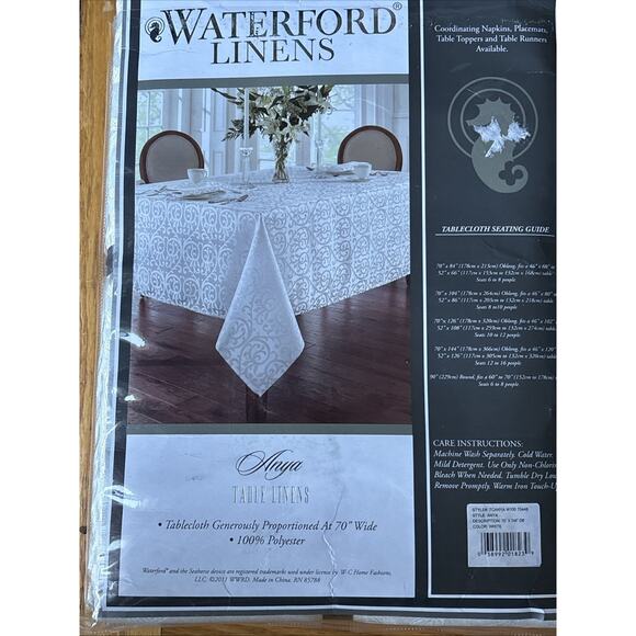 Luxury ANYA WATERFORD LINENS TABLECLOTH Oblong 70”x144” 12 To 16 WHITE RARE NEW - Picture 4 of 12